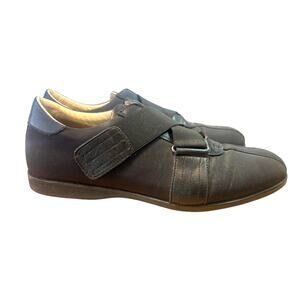 Jaime Mascaro Black Leather and Fabric Cross Strap Casual Flats 1003 Men's 42